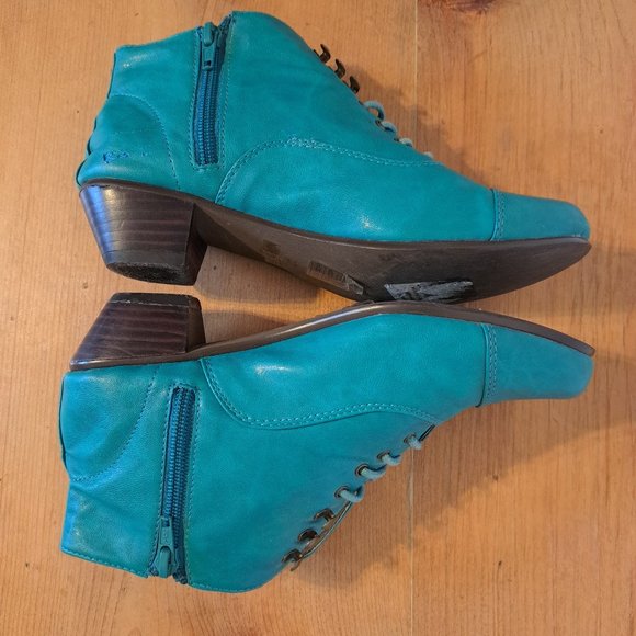Teal Green Chelsea Crew Heeled Lace Up Ankle Booties With Zip - Picture 5 of 9